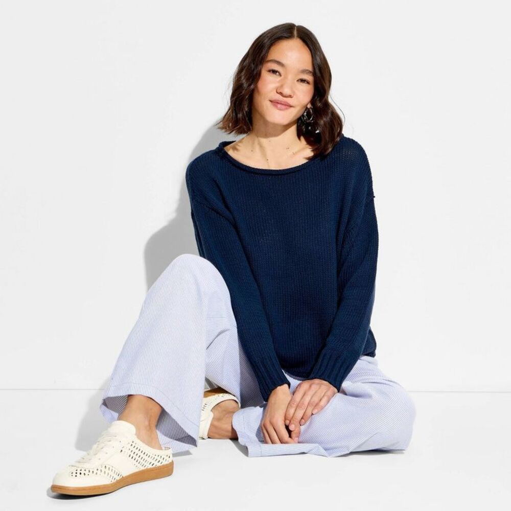 Women's Off the Shoulder Sweater - Wild Fable Navy Blue XXS